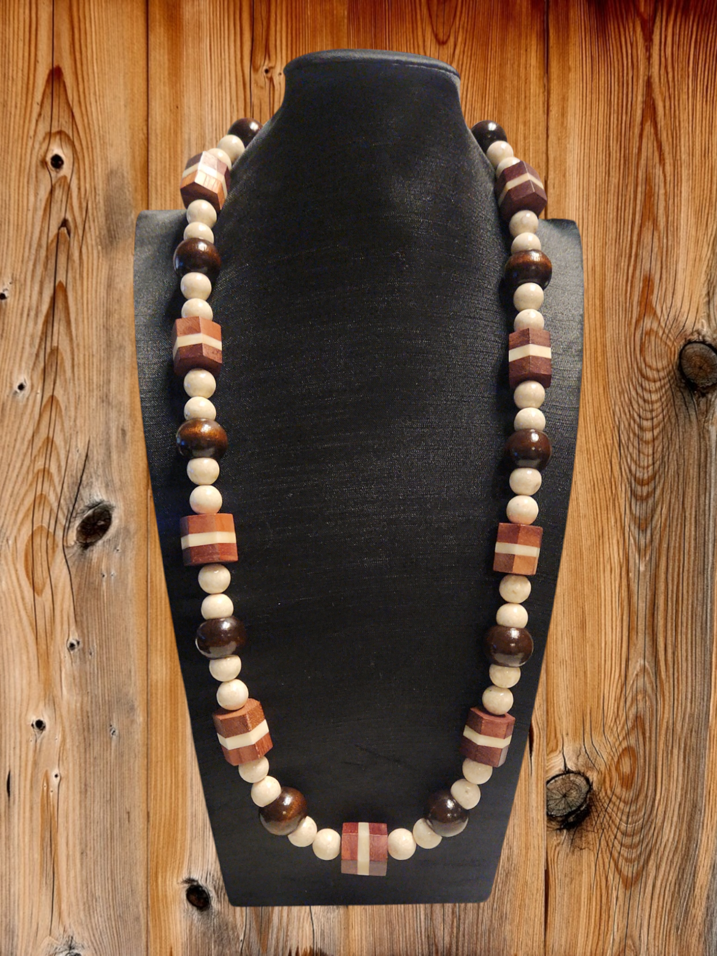 River stone and wood Necklace