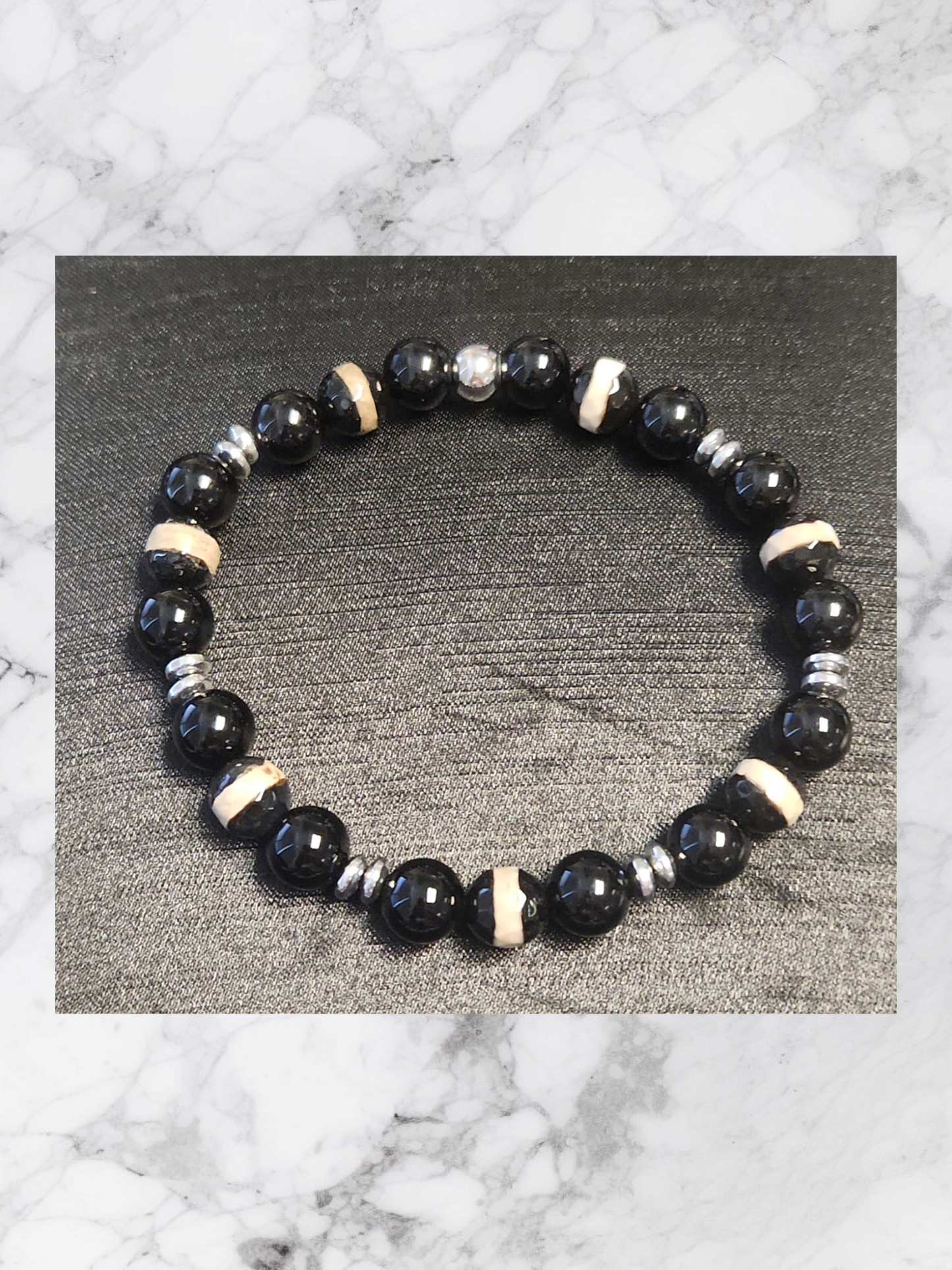 Black & Cream Agate stripe necklace set