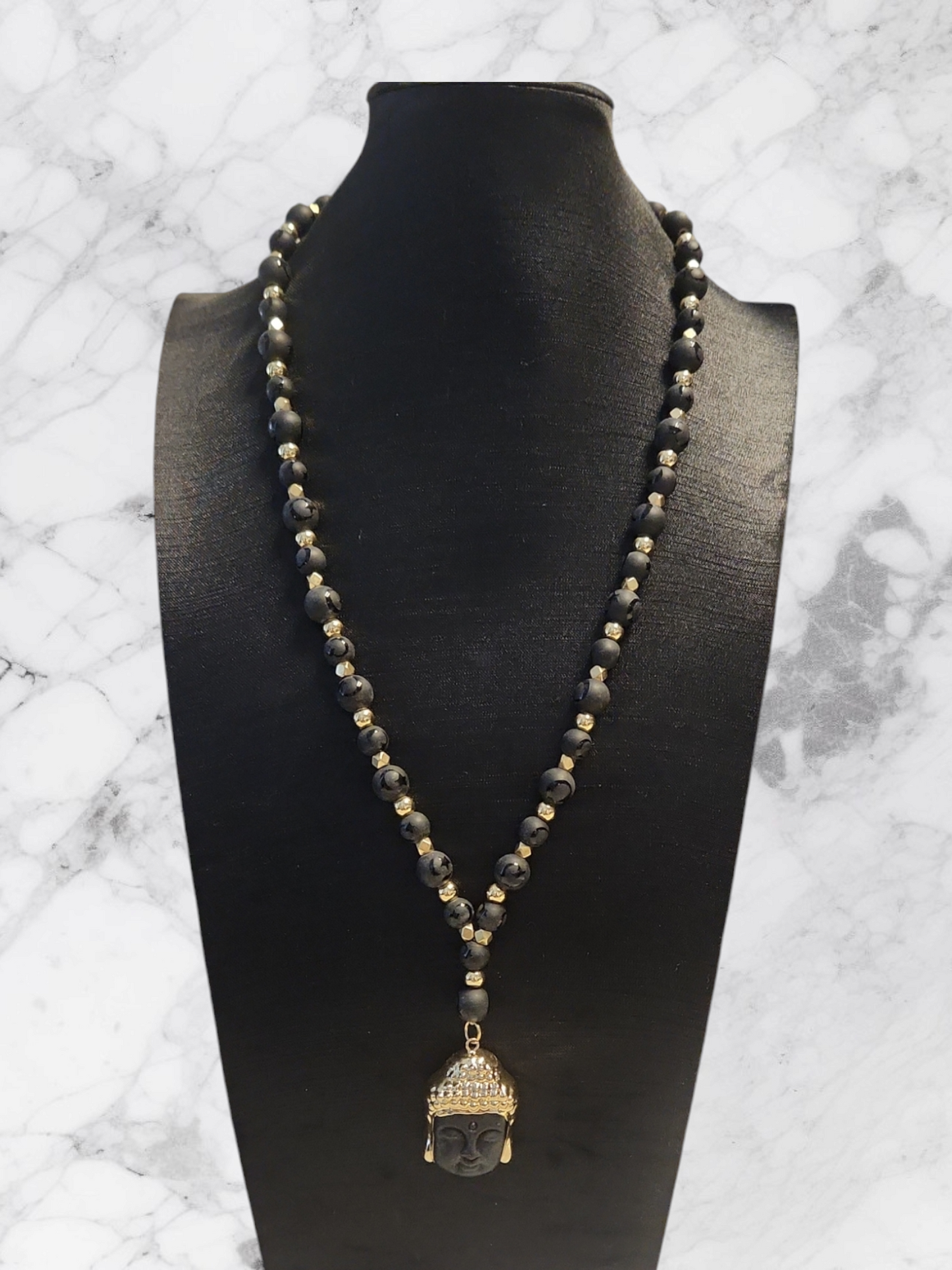 Matte Onyx Moon & Stars "Y" necklace
