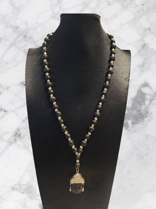 Matte Onyx Moon & Stars "Y" necklace