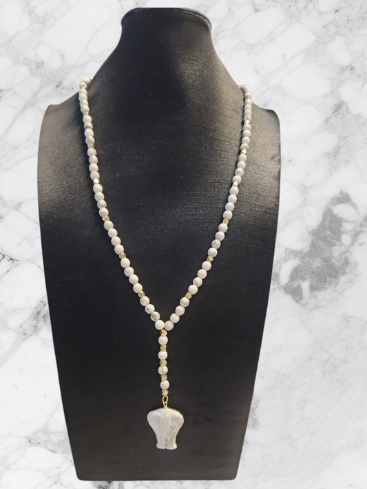 White Howlite "Y" Elephant necklace