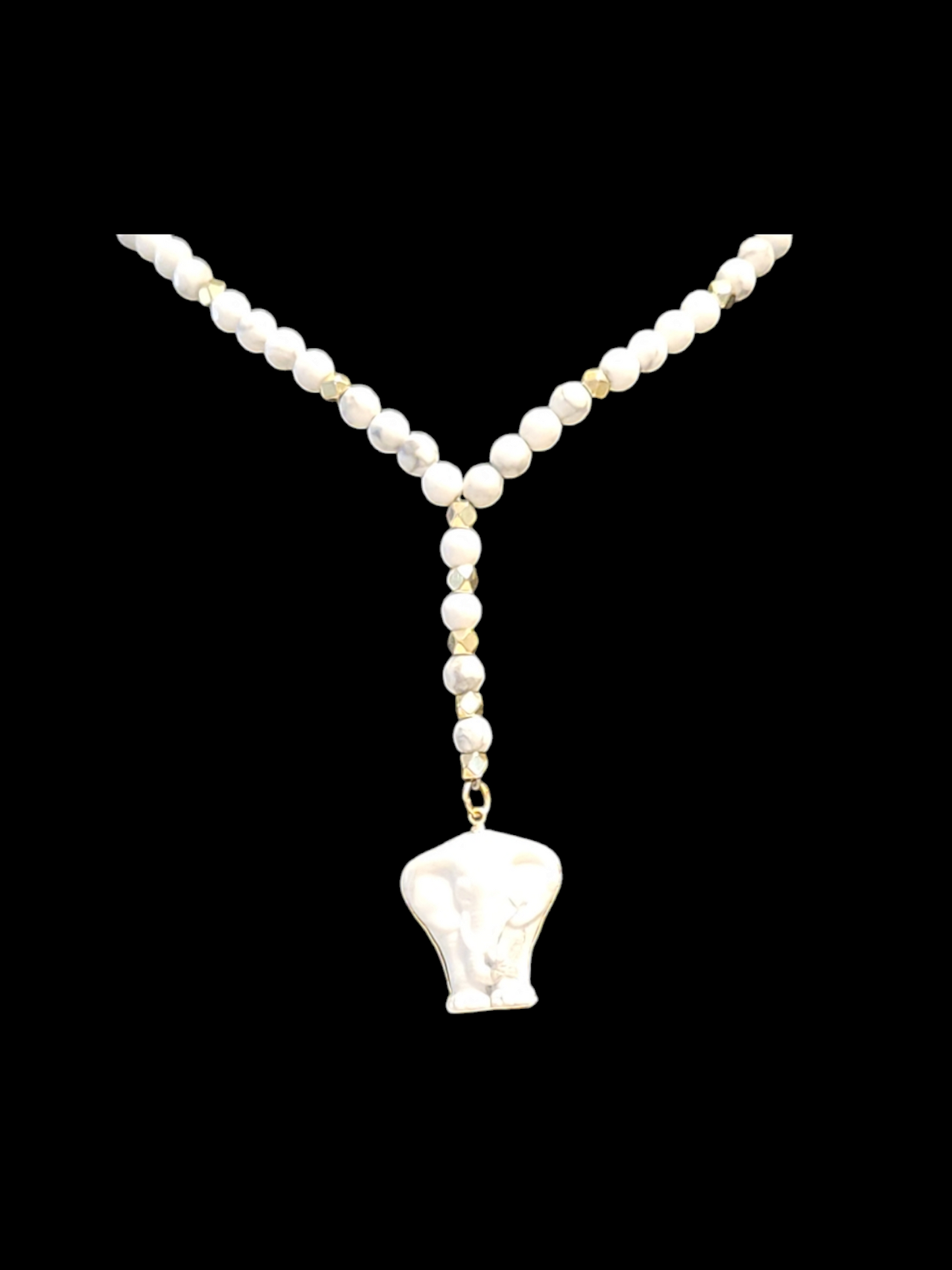 White Howlite "Y" Elephant necklace