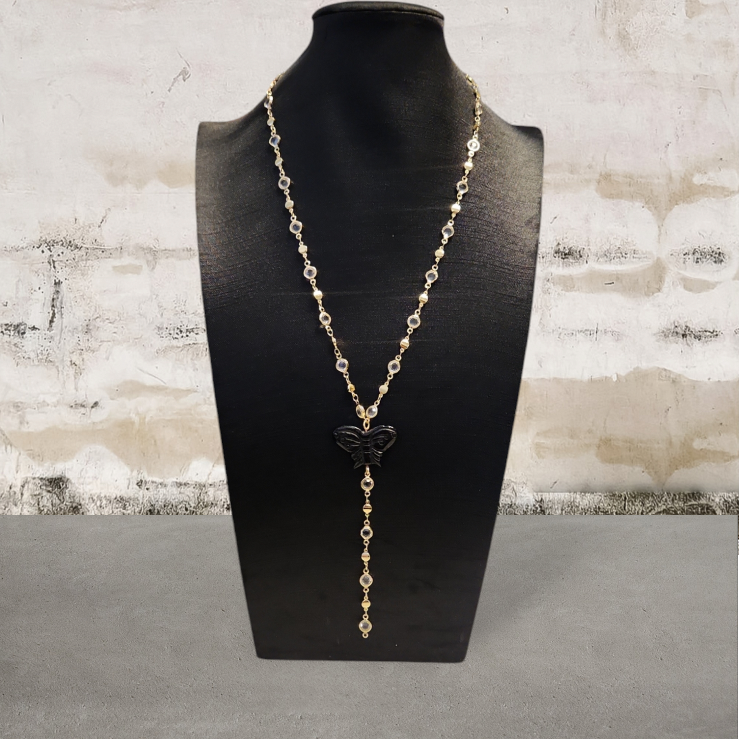 Black Butterfly Onyx Lariat Necklace