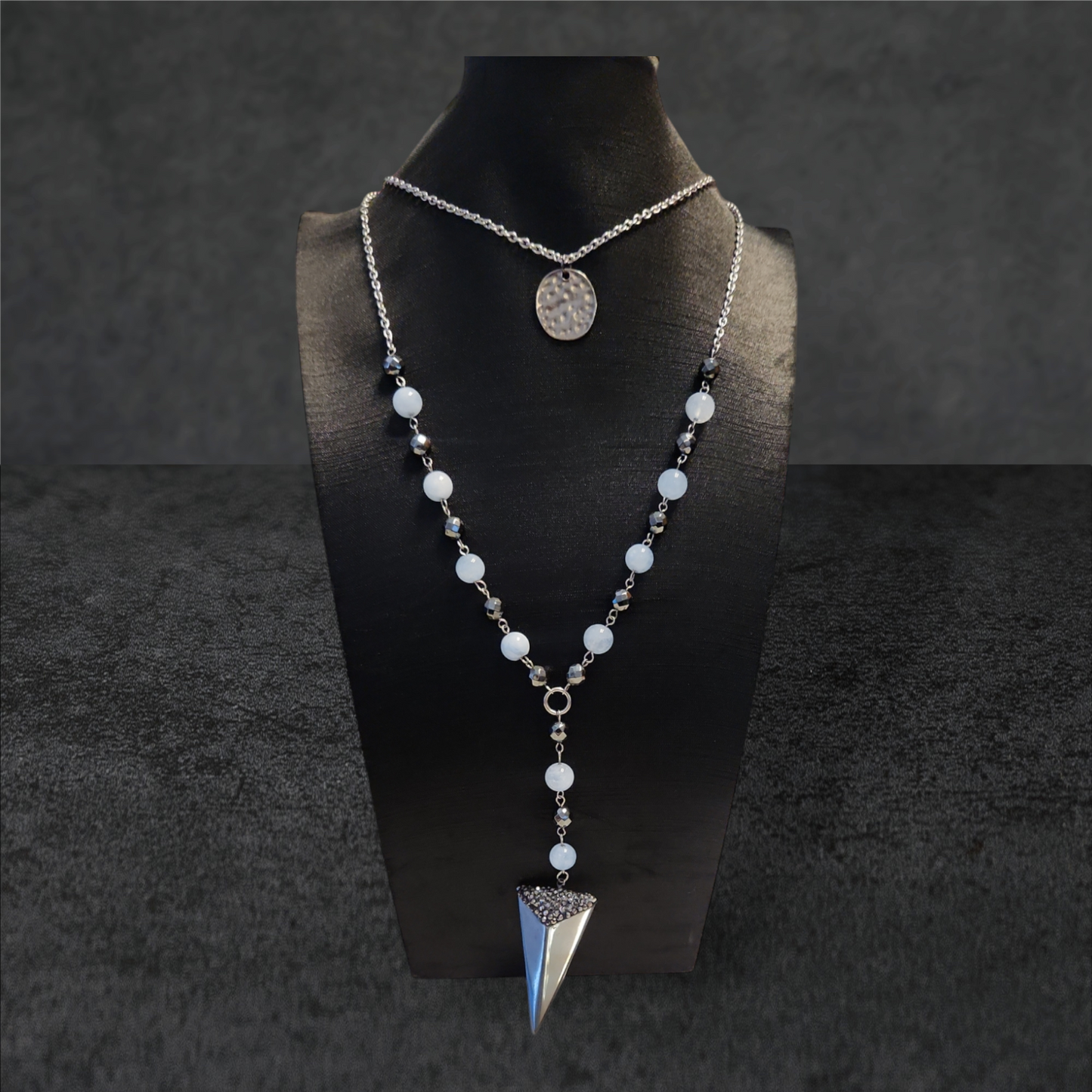 Angelite meets Hematite Arrowhead Necklace
