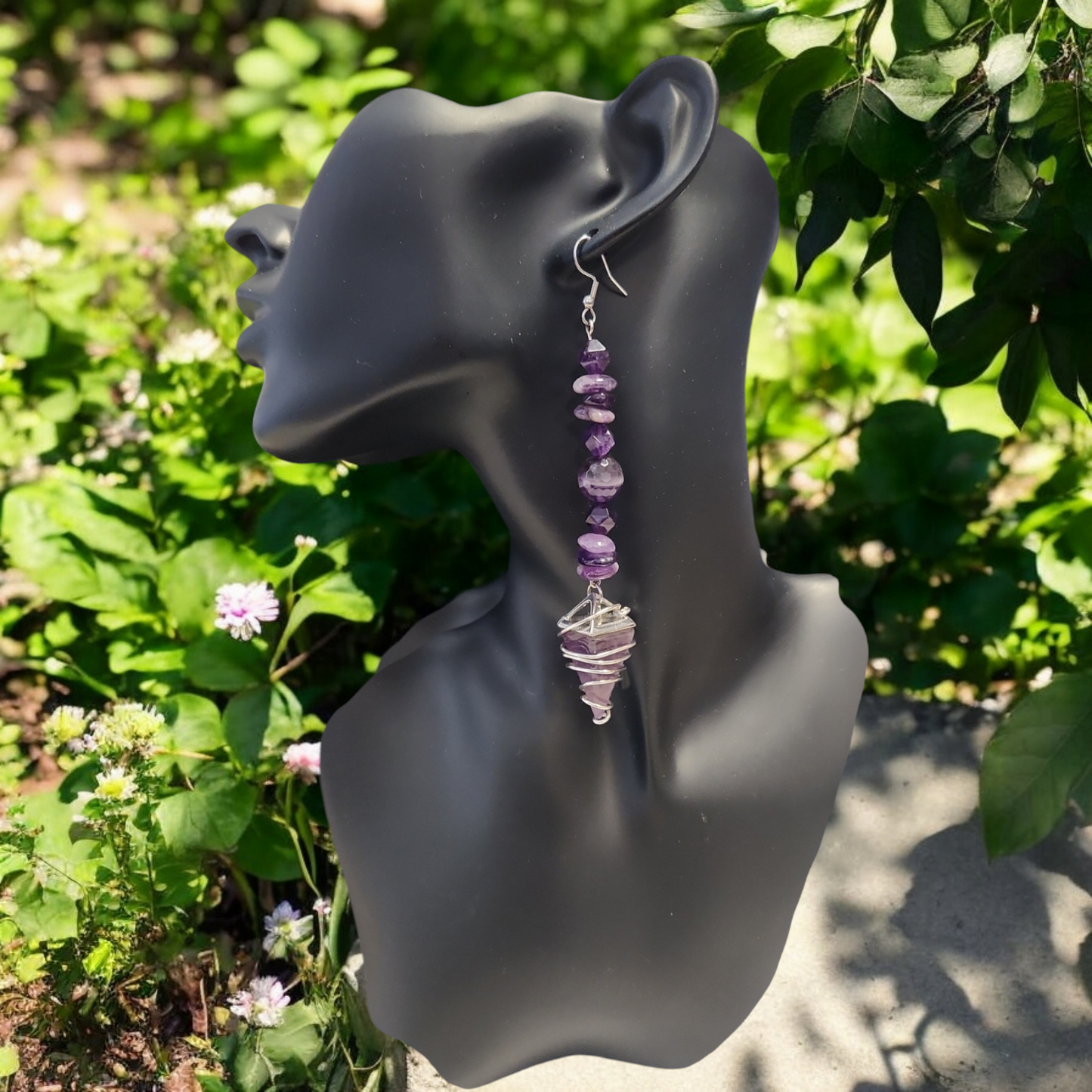 "ON POINTE" Silver tone drop earrings