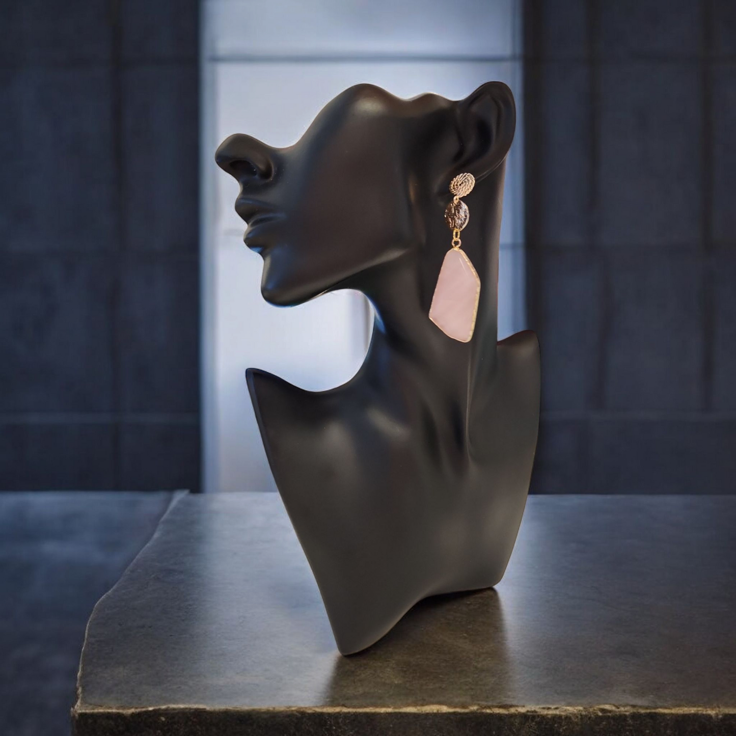 Rose Quartz Gem Stone Drops Earrings