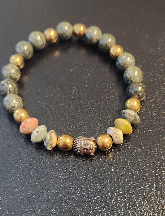 Green Serpentine & Ocean jasper Buddha Bracelet