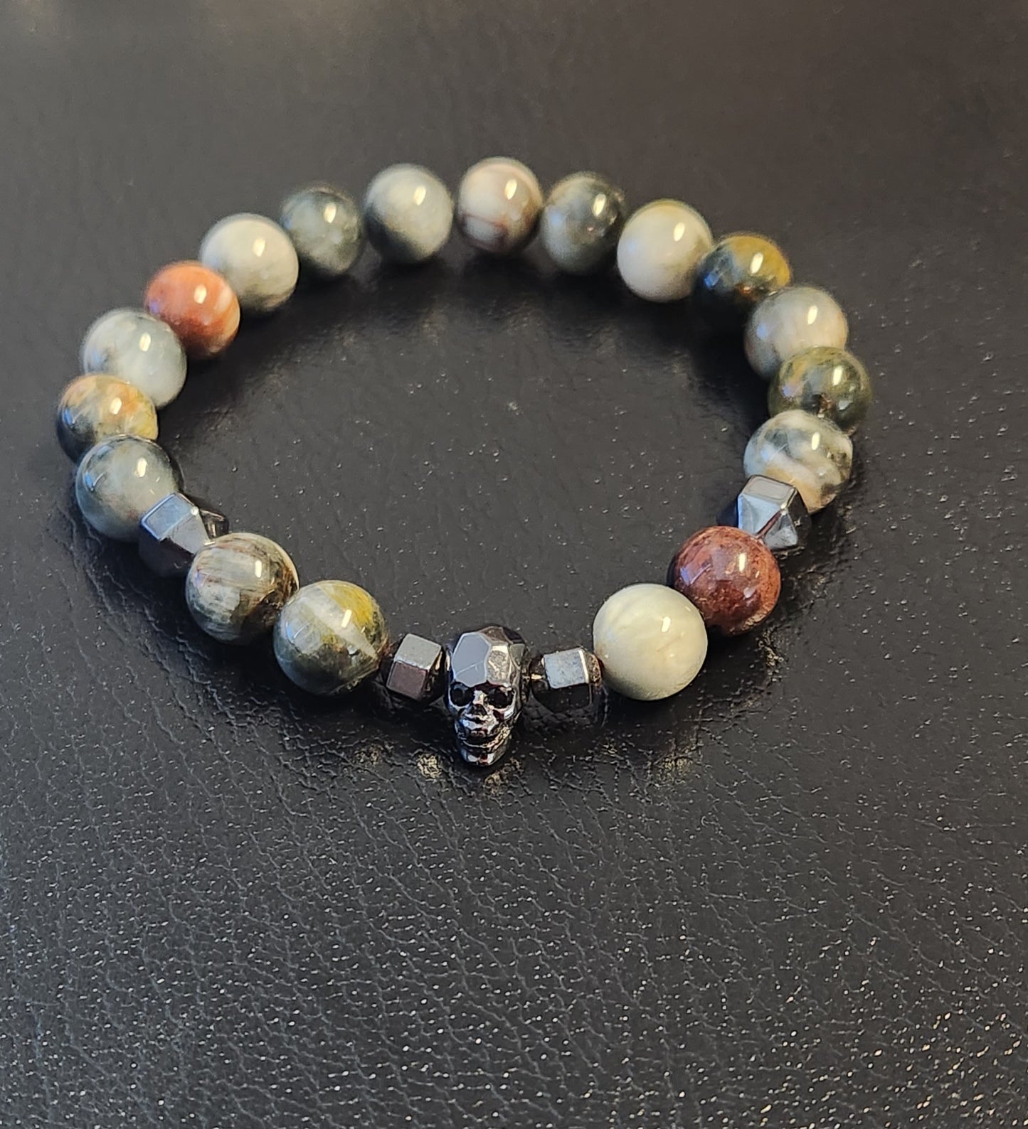 Eagle's eye Jasper skull bracelet