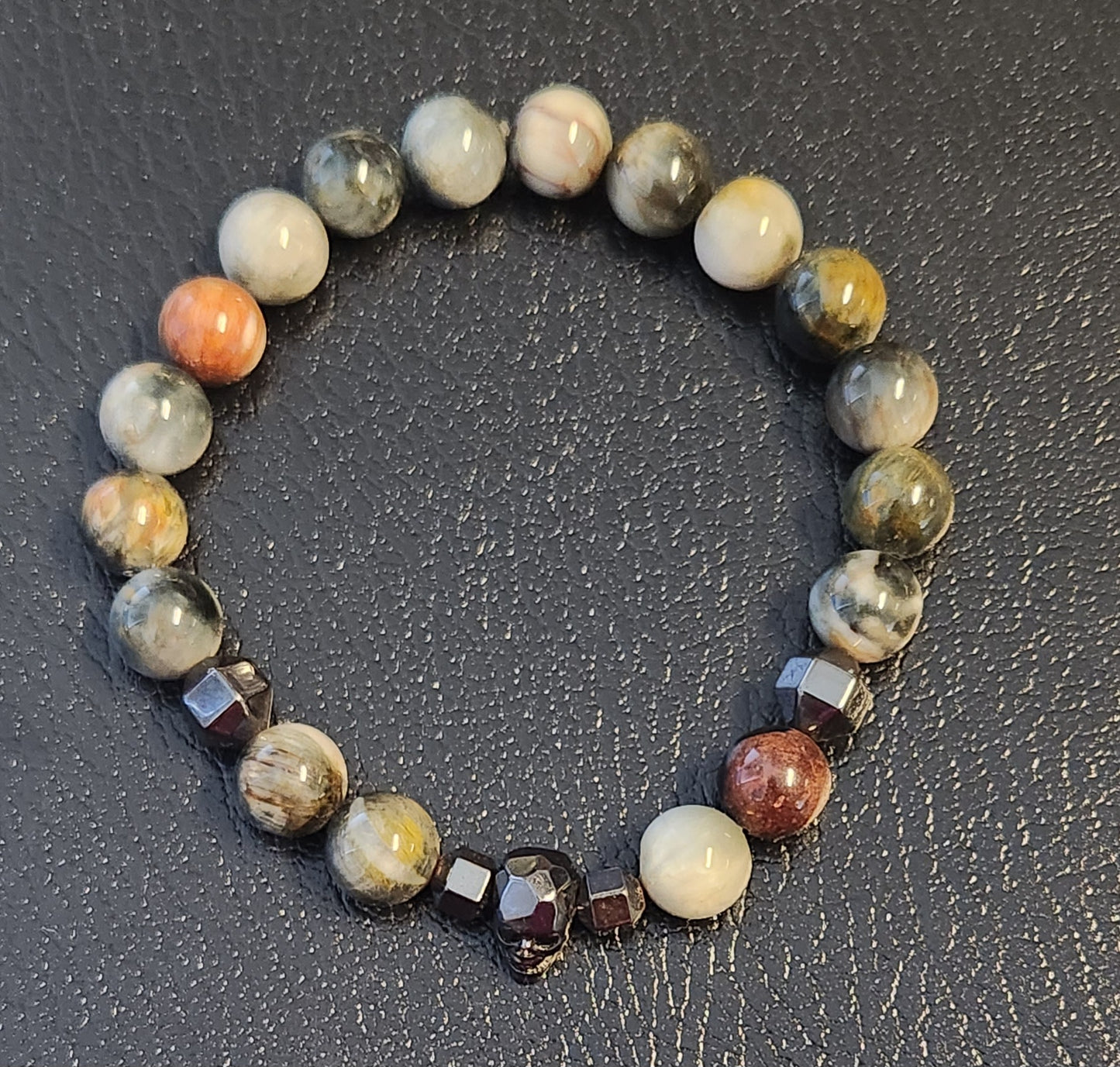 Eagle's eye Jasper skull bracelet