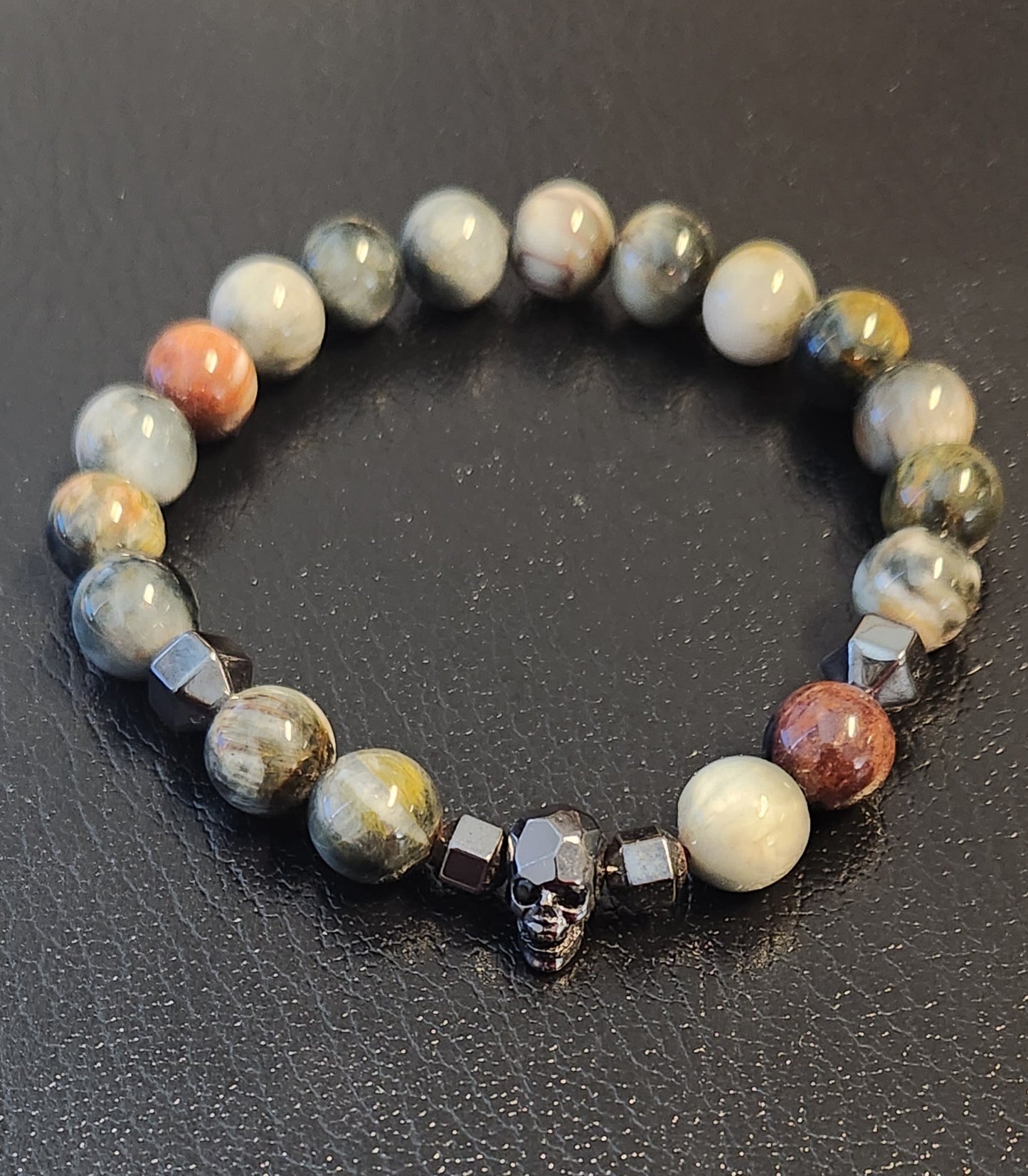 Eagle's eye Jasper skull bracelet