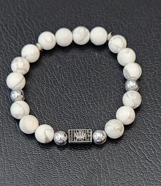 White Howilte & Hematite bracelet