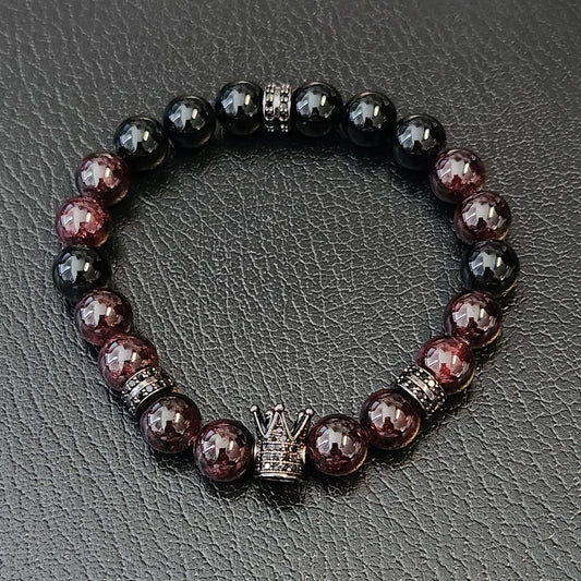 Garnet and Onyx "I AM" King Bracelet