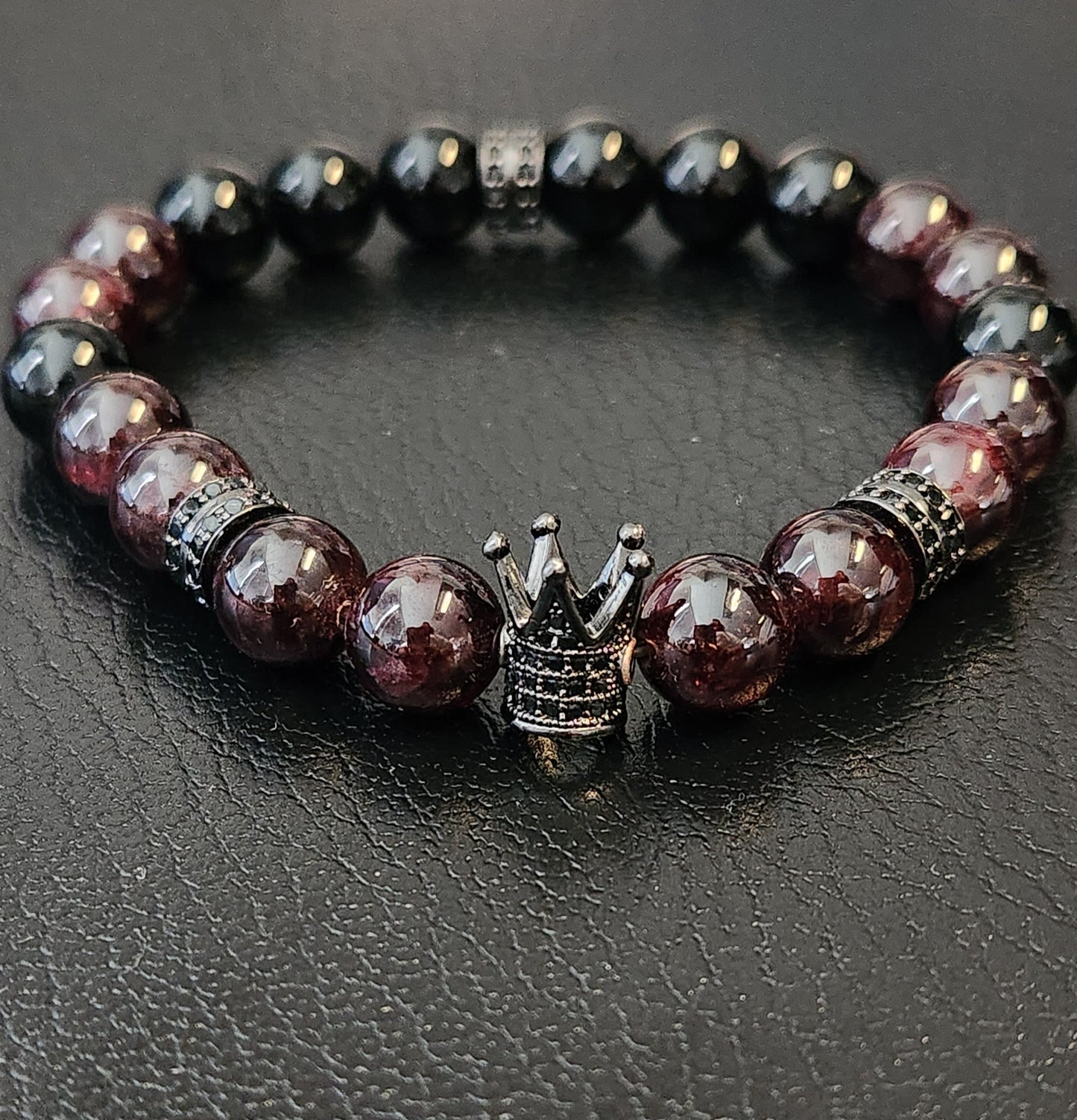 Garnet and Onyx "I AM" King Bracelet