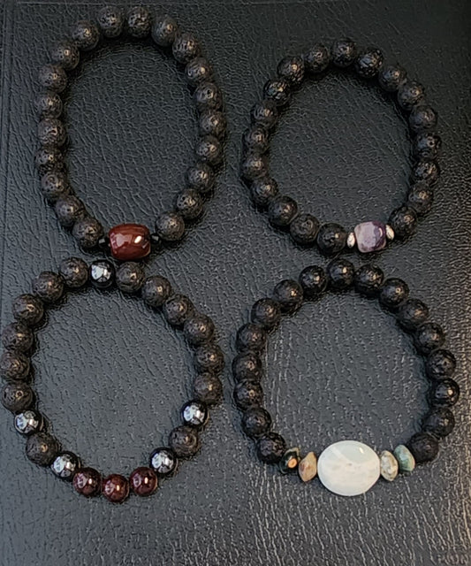 Lava Stone Bracelets with accent crystals