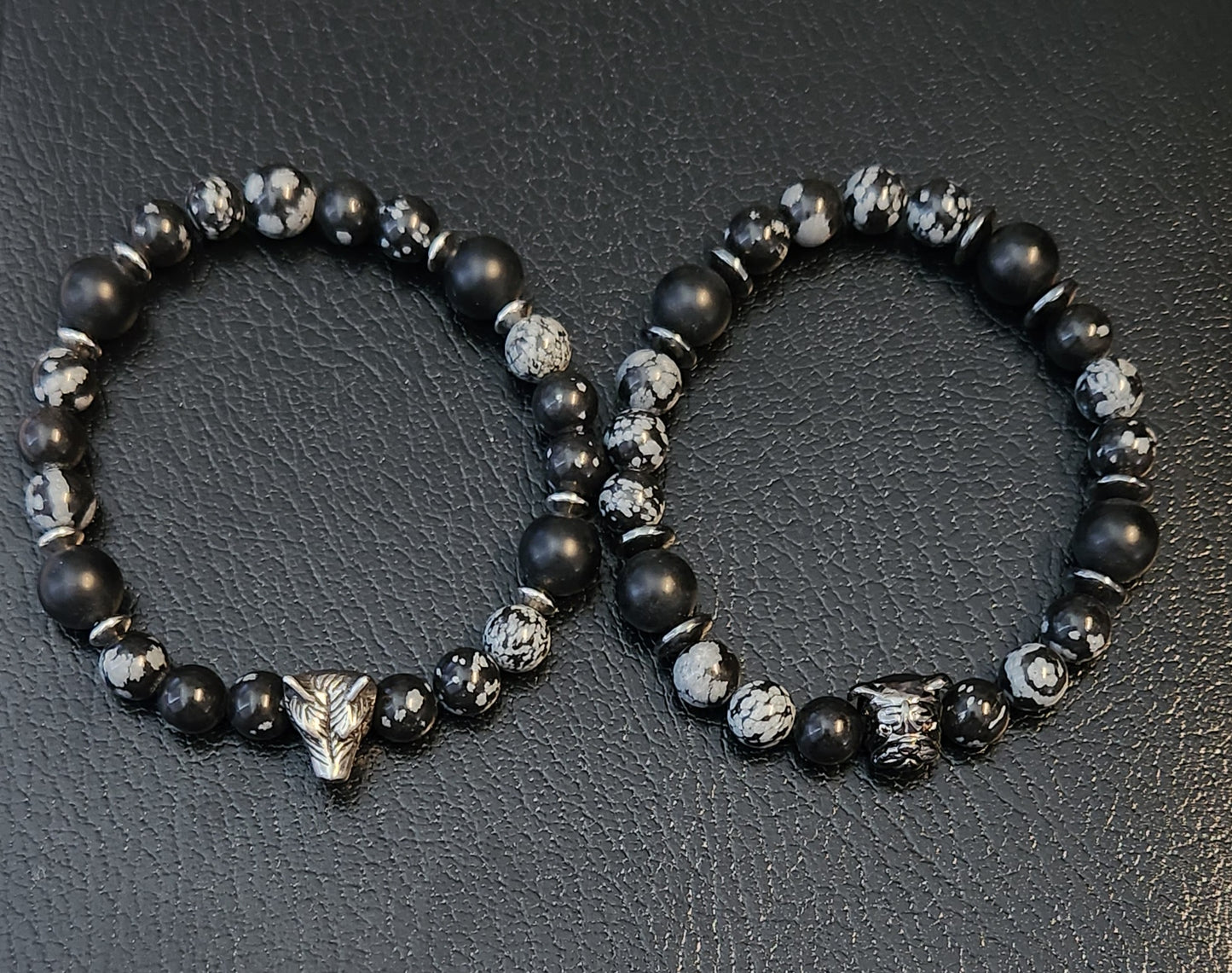 Snowflake Obsidian & Matte Onyx Bracelets