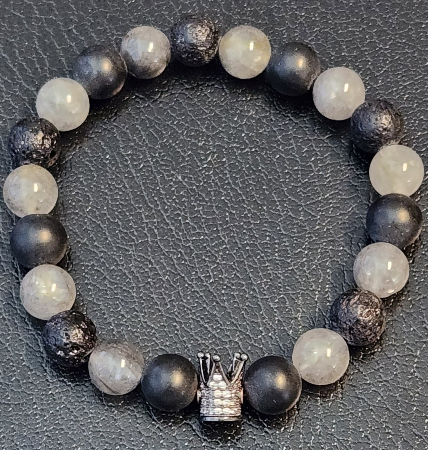 Cloud Quartz, matte onyx, & Lava Stone "I am" King Bracelet