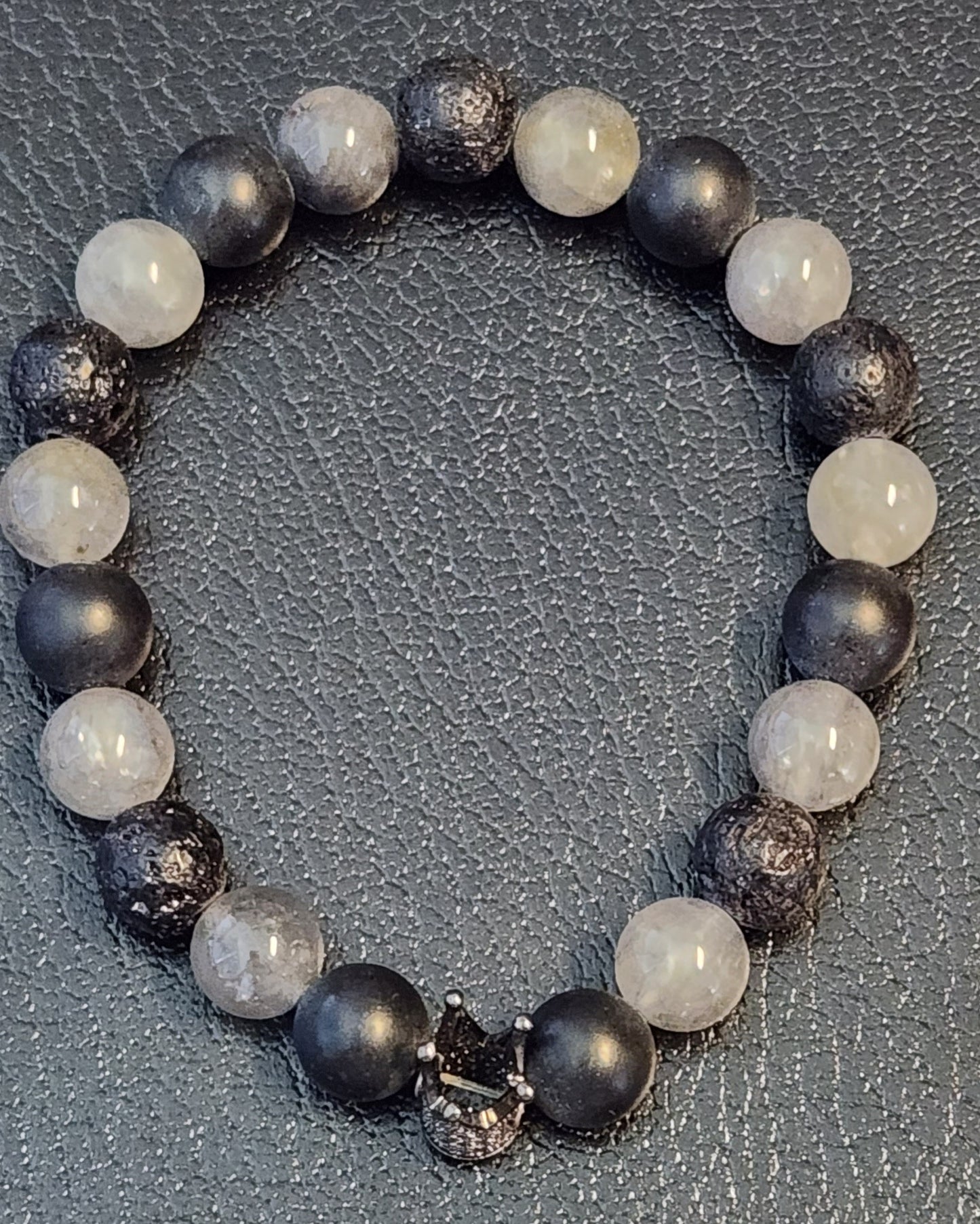 Cloud Quartz, matte onyx, & Lava Stone "I am" King Bracelet