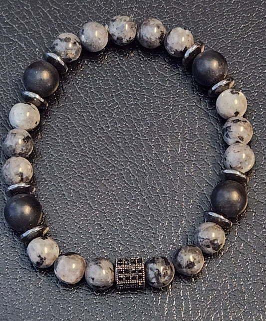 Larvikite & Matte Onyx bracelet