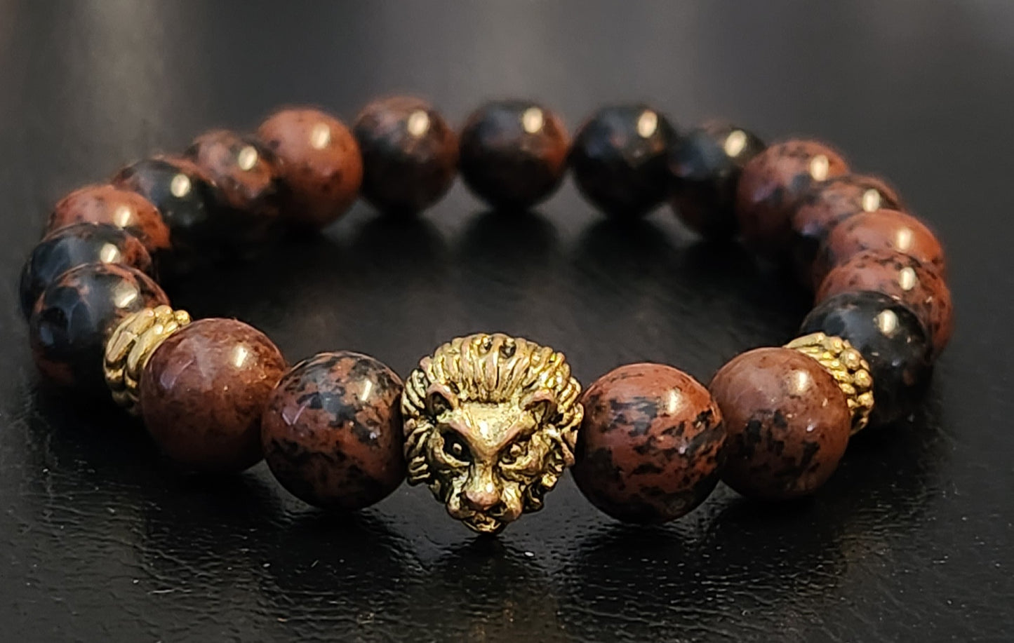 Mahagony Obsidian Lion's Head bracelet