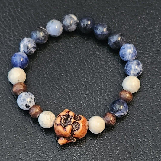 Sodalite & White Howlite w/ Brown Jade Buddha Bracelet