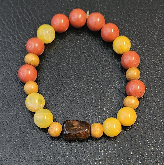 Yellow Fire Agate, Red Jasper & Tiger's Eye bracelet