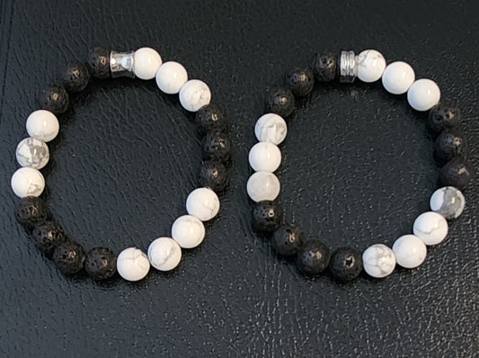 White Howlite & Lava stone bracelet