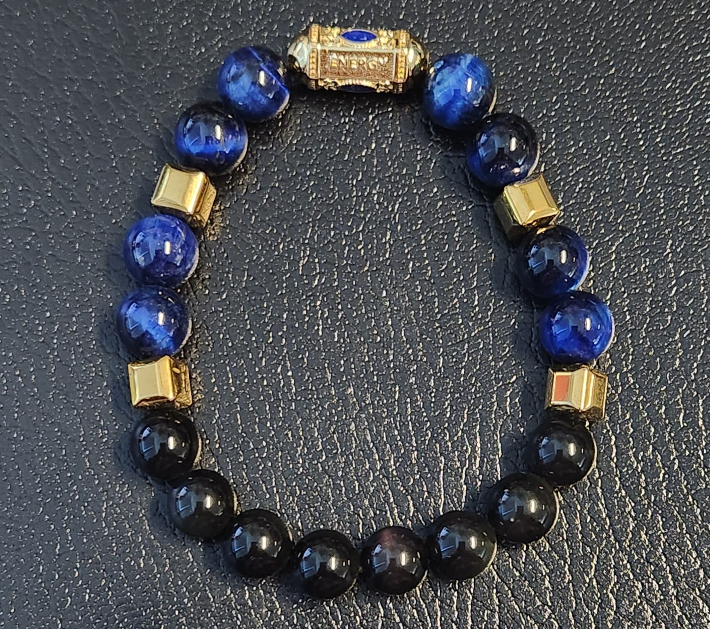 Blue Tiger's eye and Obsidian bracelet