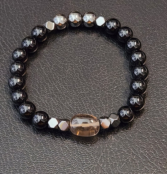 Onyx, Hematite & Smoky Quartz bracelet