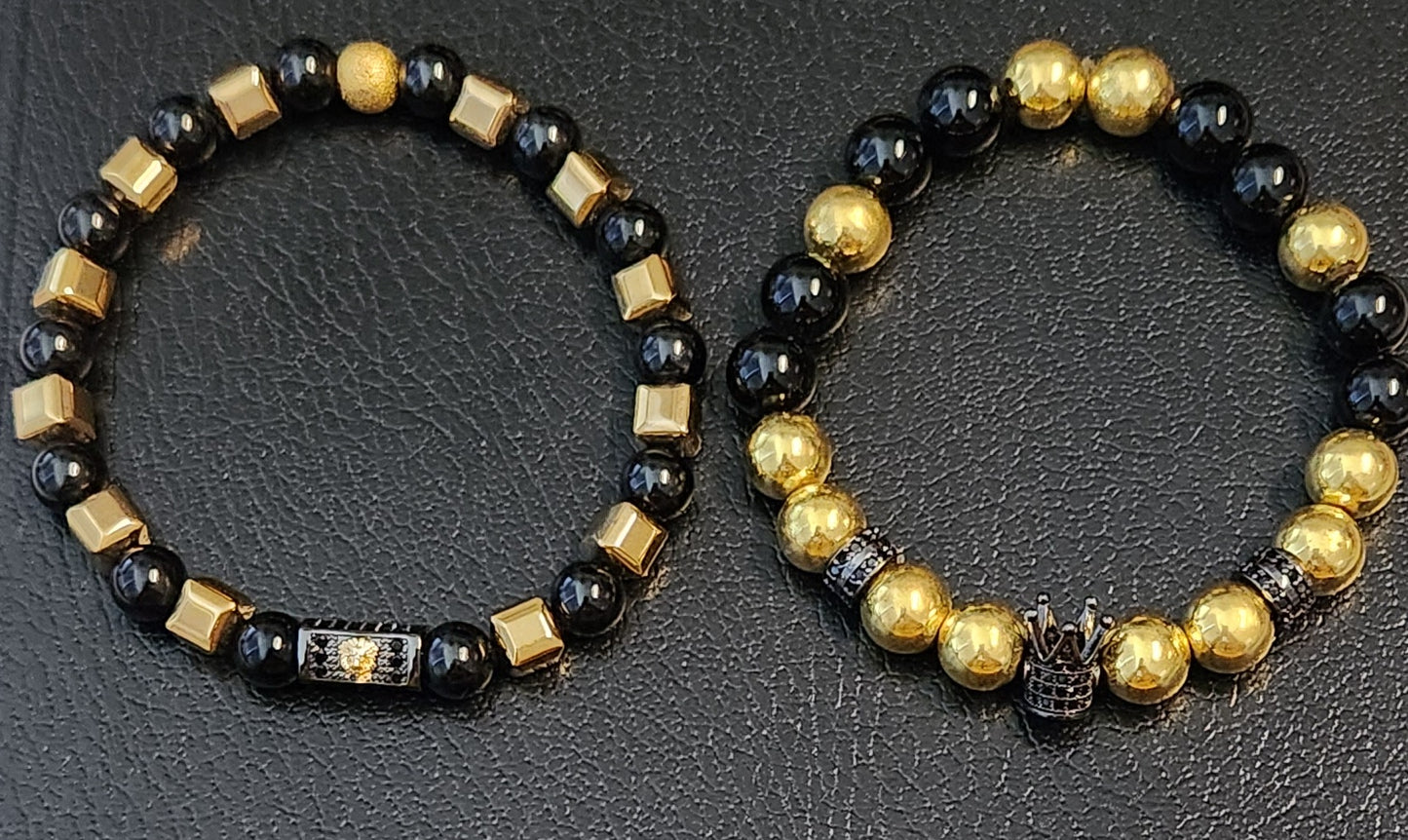 Gold plated Hematite & Onyx bracelet