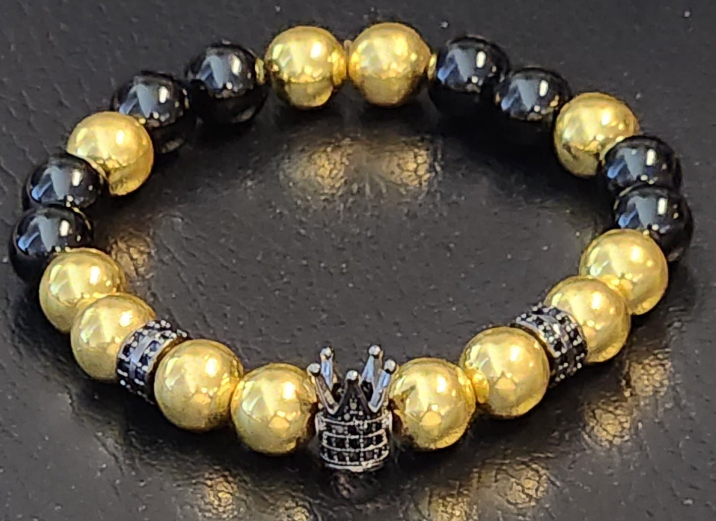 Gold plated Hematite & Onyx bracelet