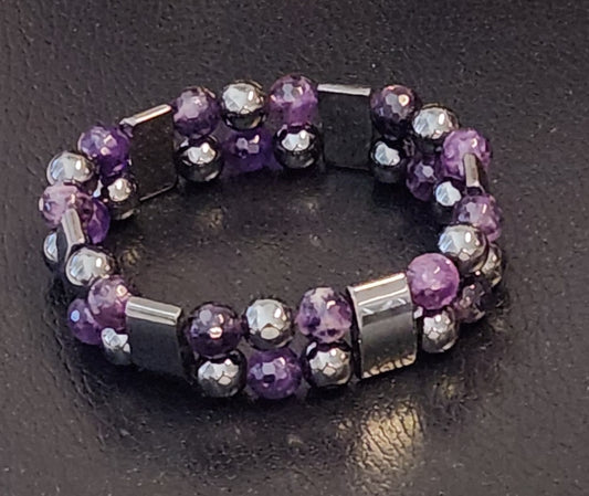 Amethyst & hematite Double stack bracelet