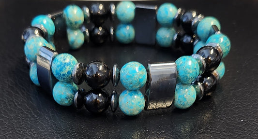 Imperial Jasper, Onyx & hematite double stack