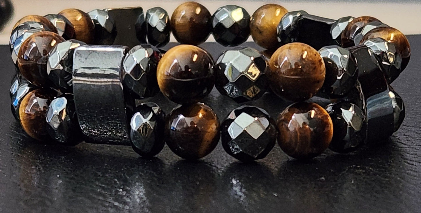 Tiger's eye & Hematite double stack