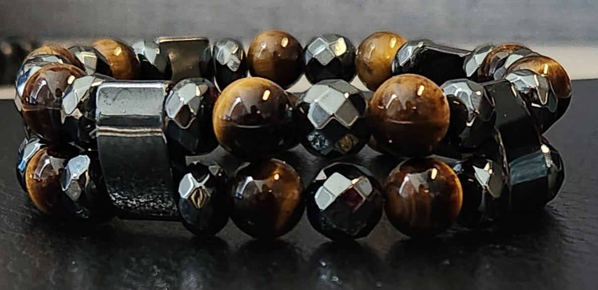 Tiger's eye & Hematite double stack