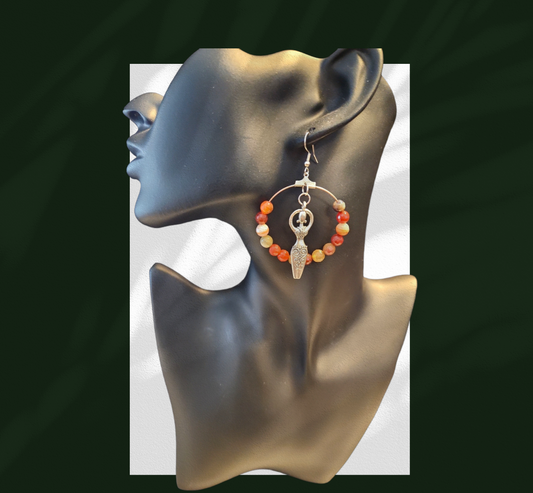 Red fire agate goddess hoops