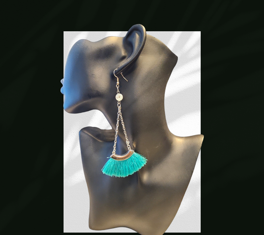 Clear quartz Teal fan earrings