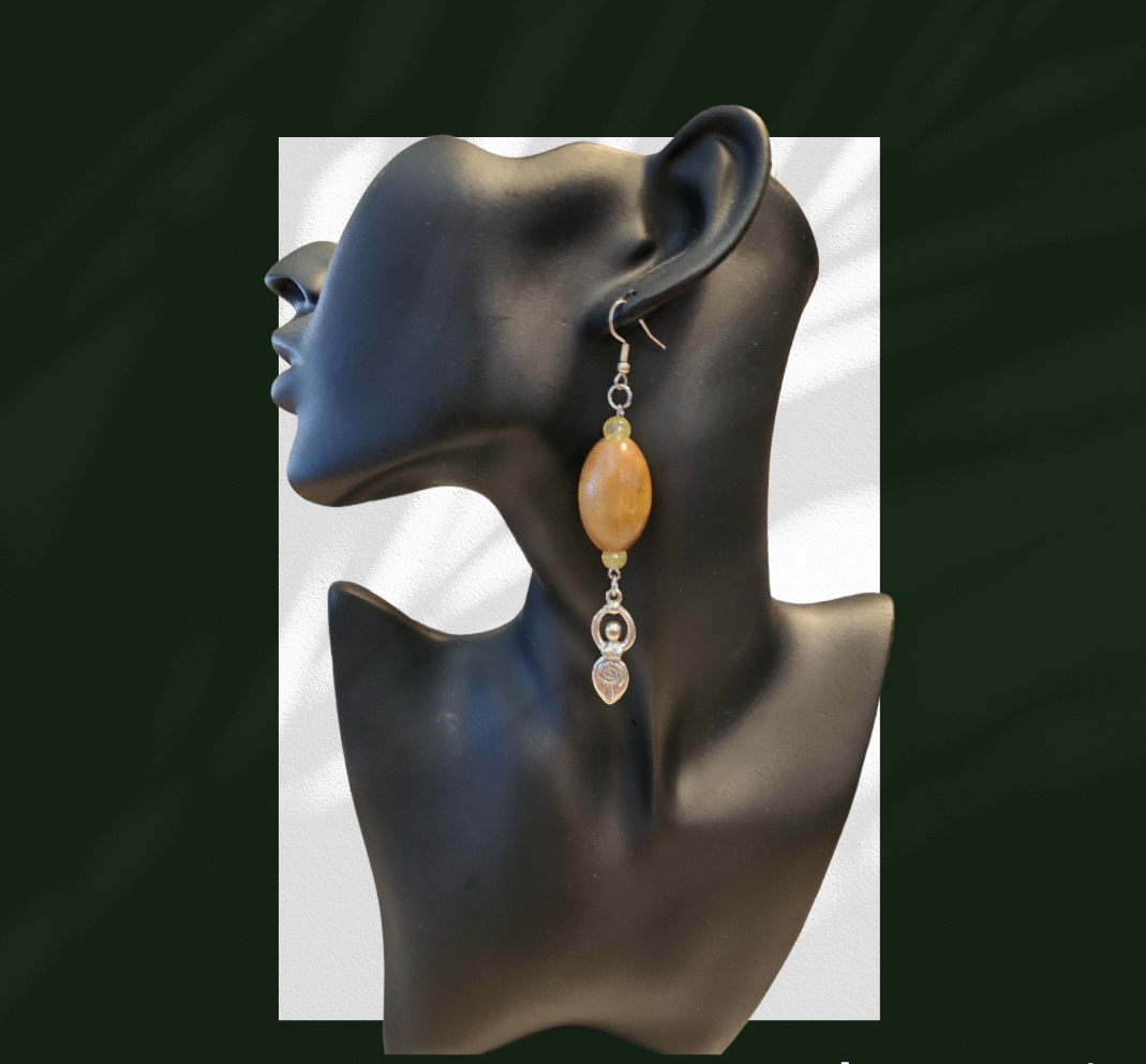 Citrine and wood Goddess earrings