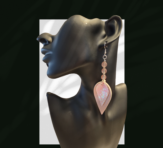 Cherry Quartz- leather like earrings