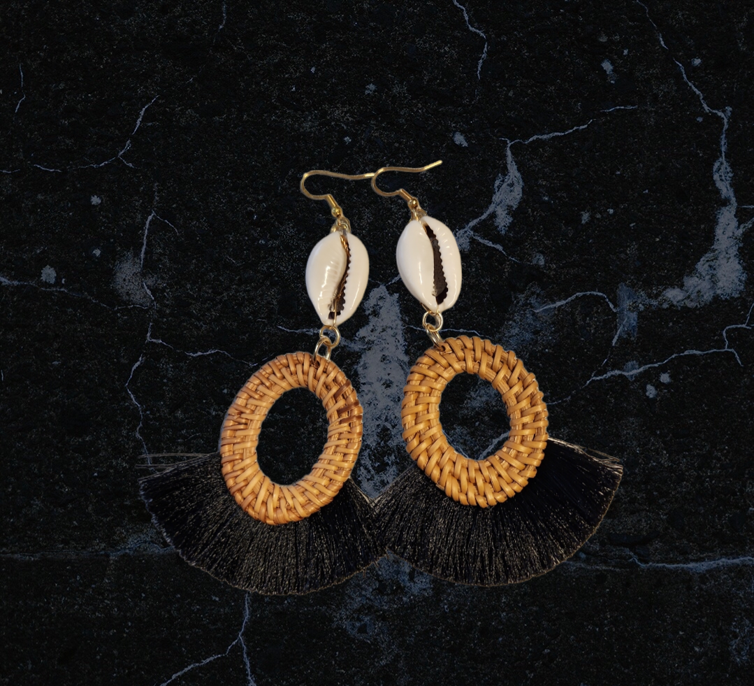 Cowrie shell Rattan earrings