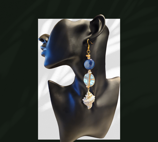 Blue mother of pearl and shell earrings