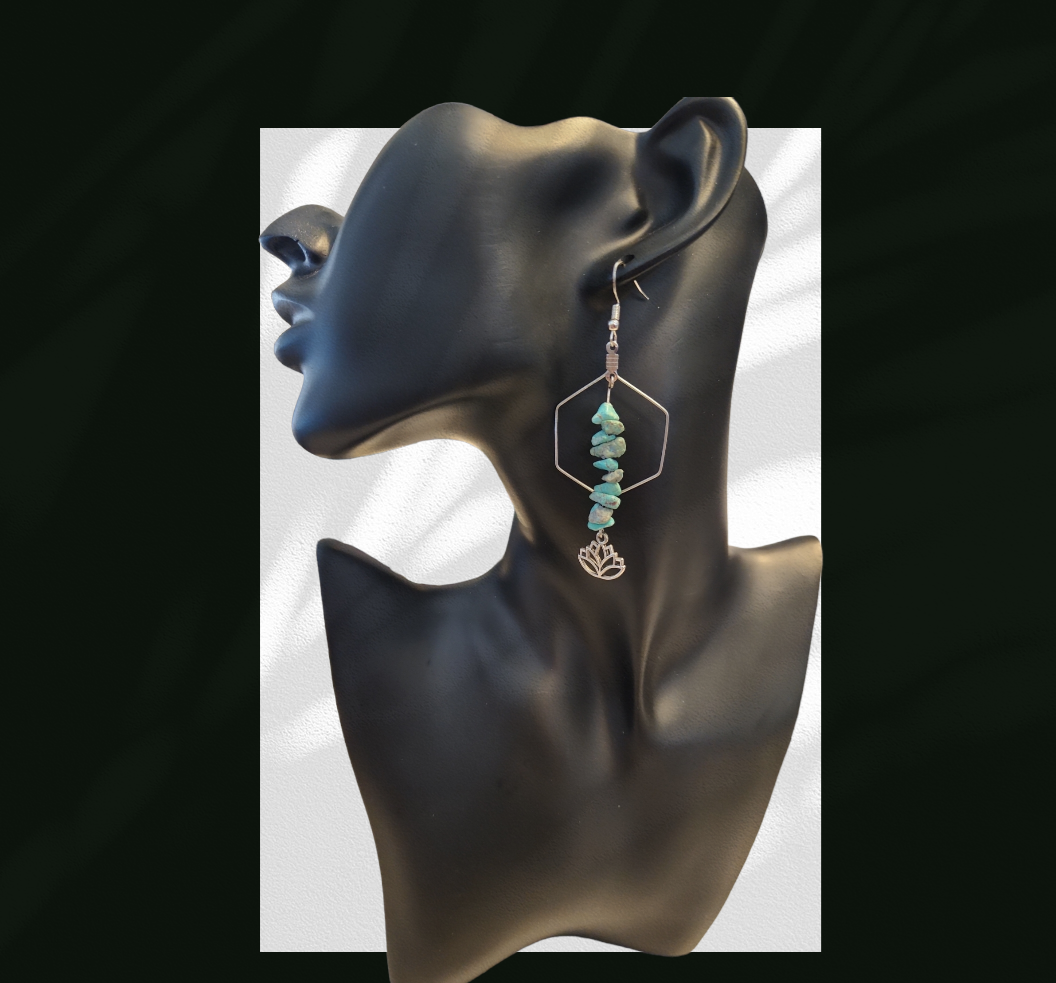 Turquoise lotus flower earrings