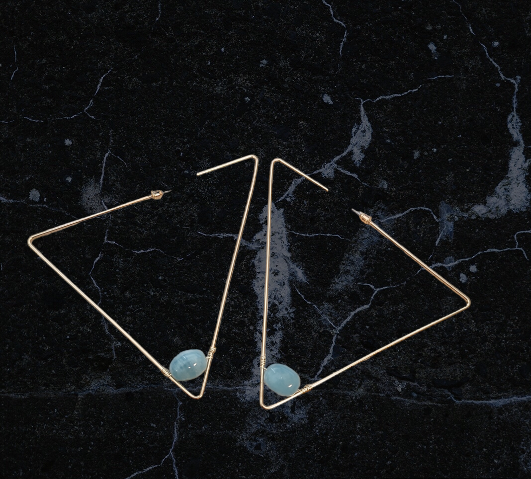 Aquamarine Triangle Hoops