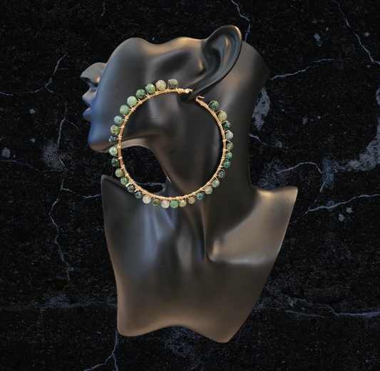 Green Moss agate hoops