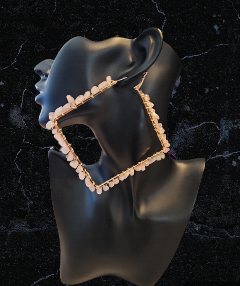 Rose Quartz Square hoop earrings