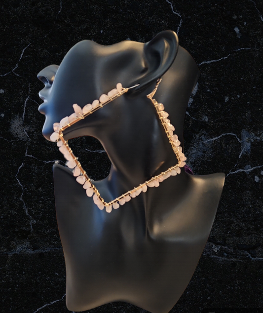 Rose Quartz Square hoop earrings