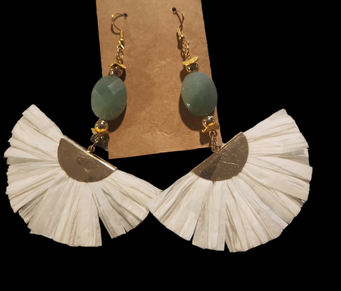 White fan Green Aventurine earrings