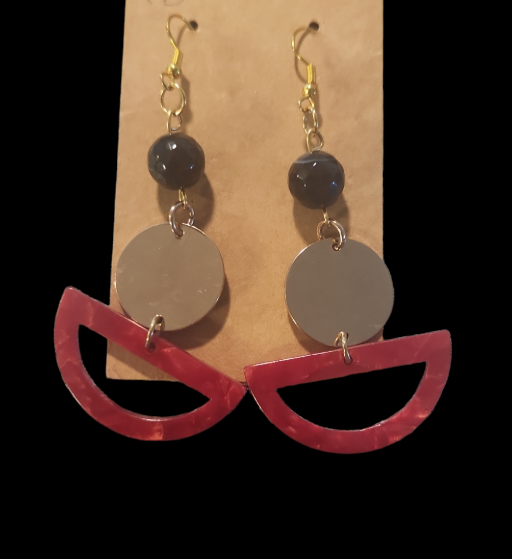 Black agate with red drop earrings