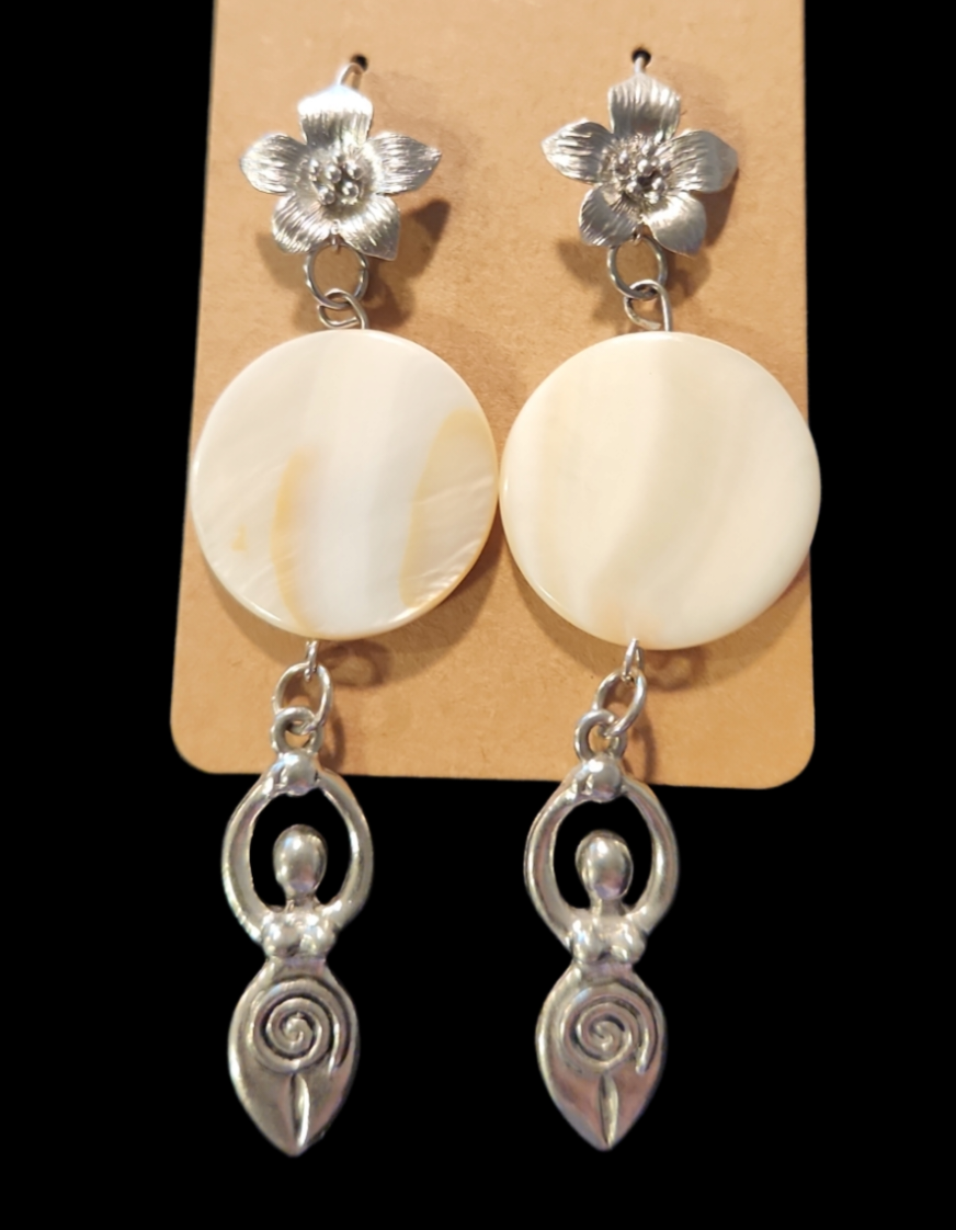 Mother of pearl flower goddess earrings.