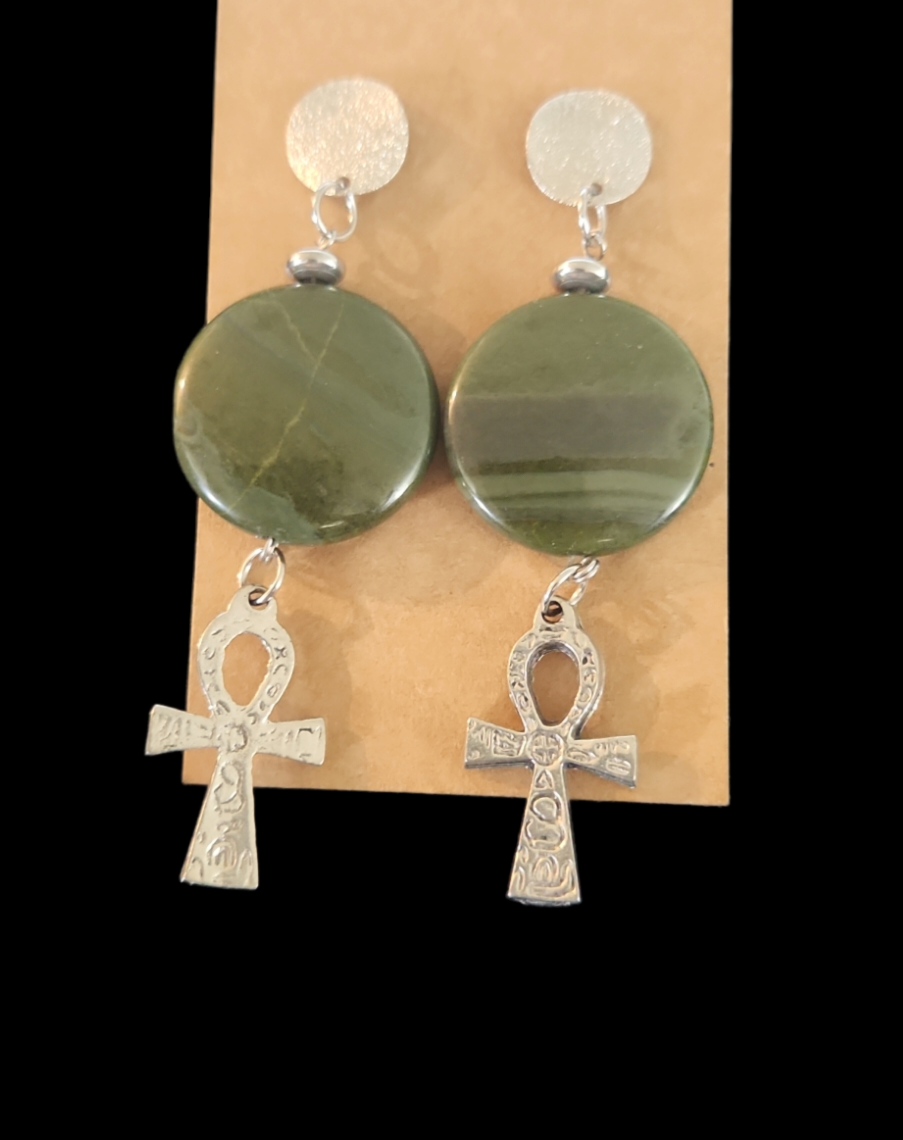 Green Jasper Ankh earrings