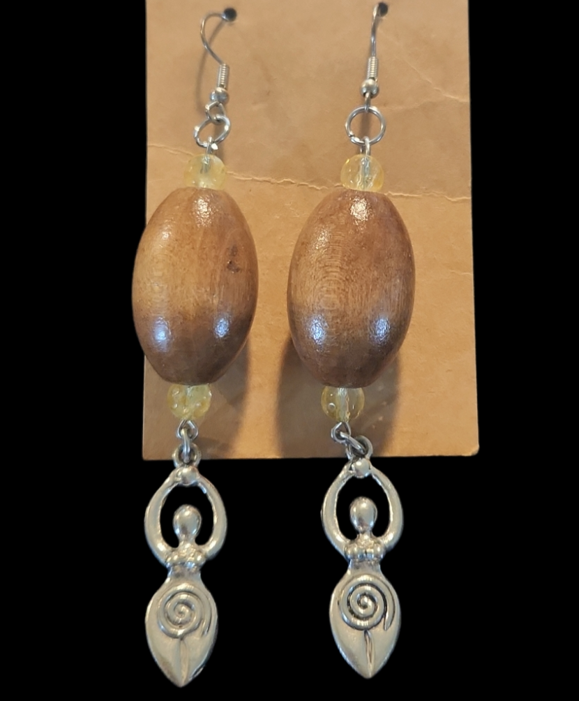 Citrine and wood Goddess earrings